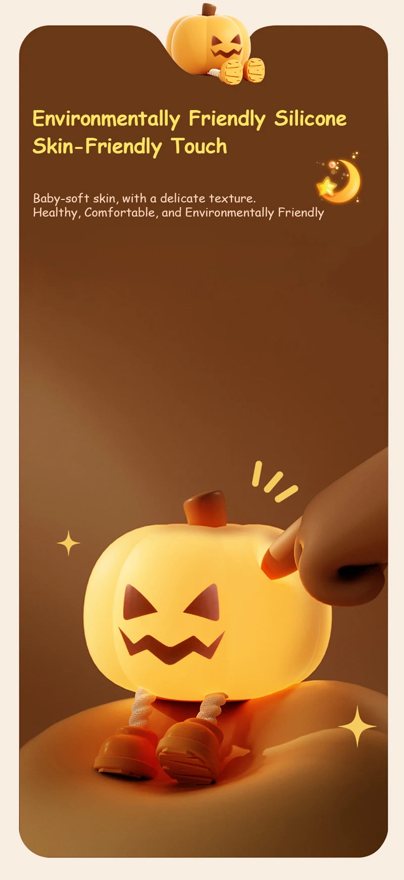 Luz nocturna de calabaza, lámpara segura de silicona suave, decoraciones con temporizador, decoración de cabecera regulable, regalos de Halloween para niños y bebés