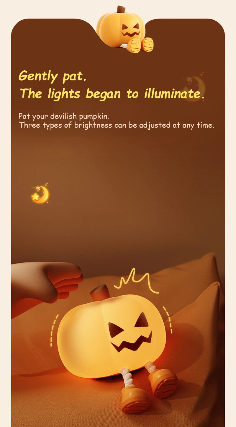 Luz nocturna de calabaza, lámpara segura de silicona suave, decoraciones con temporizador, decoración de cabecera regulable, regalos de Halloween para niños y bebés
