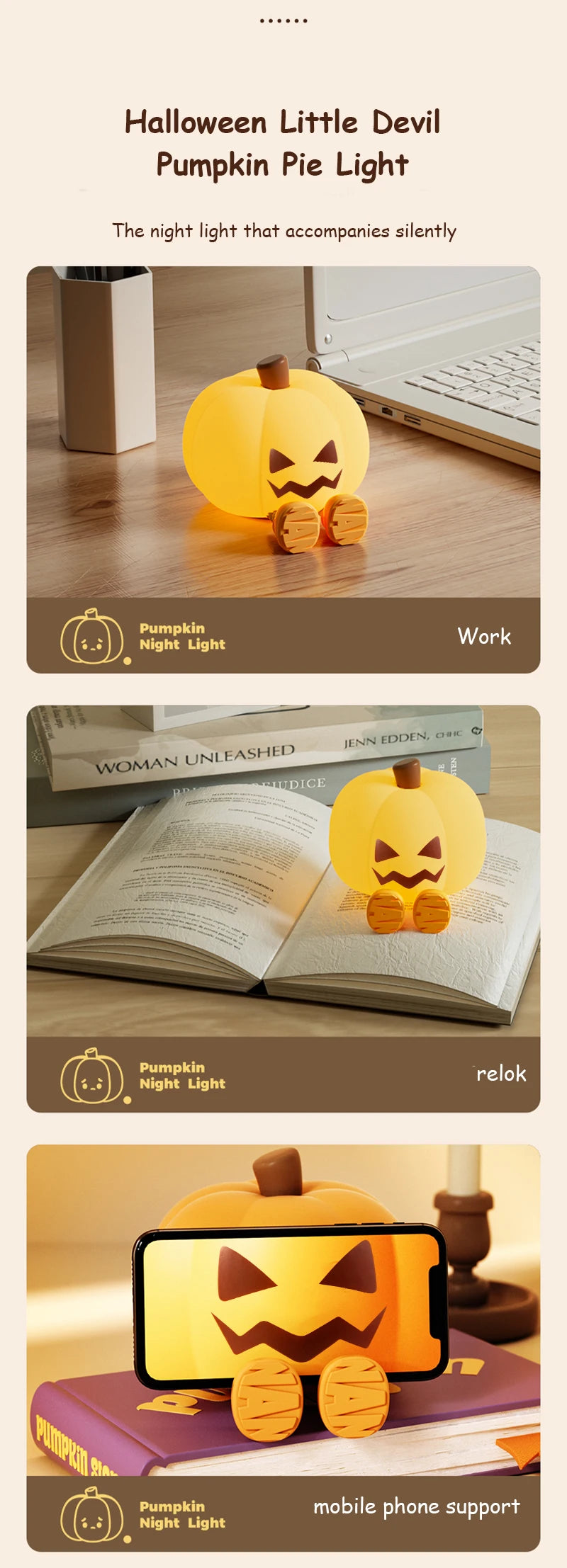 Luz nocturna de calabaza, lámpara segura de silicona suave, decoraciones con temporizador, decoración de cabecera regulable, regalos de Halloween para niños y bebés
