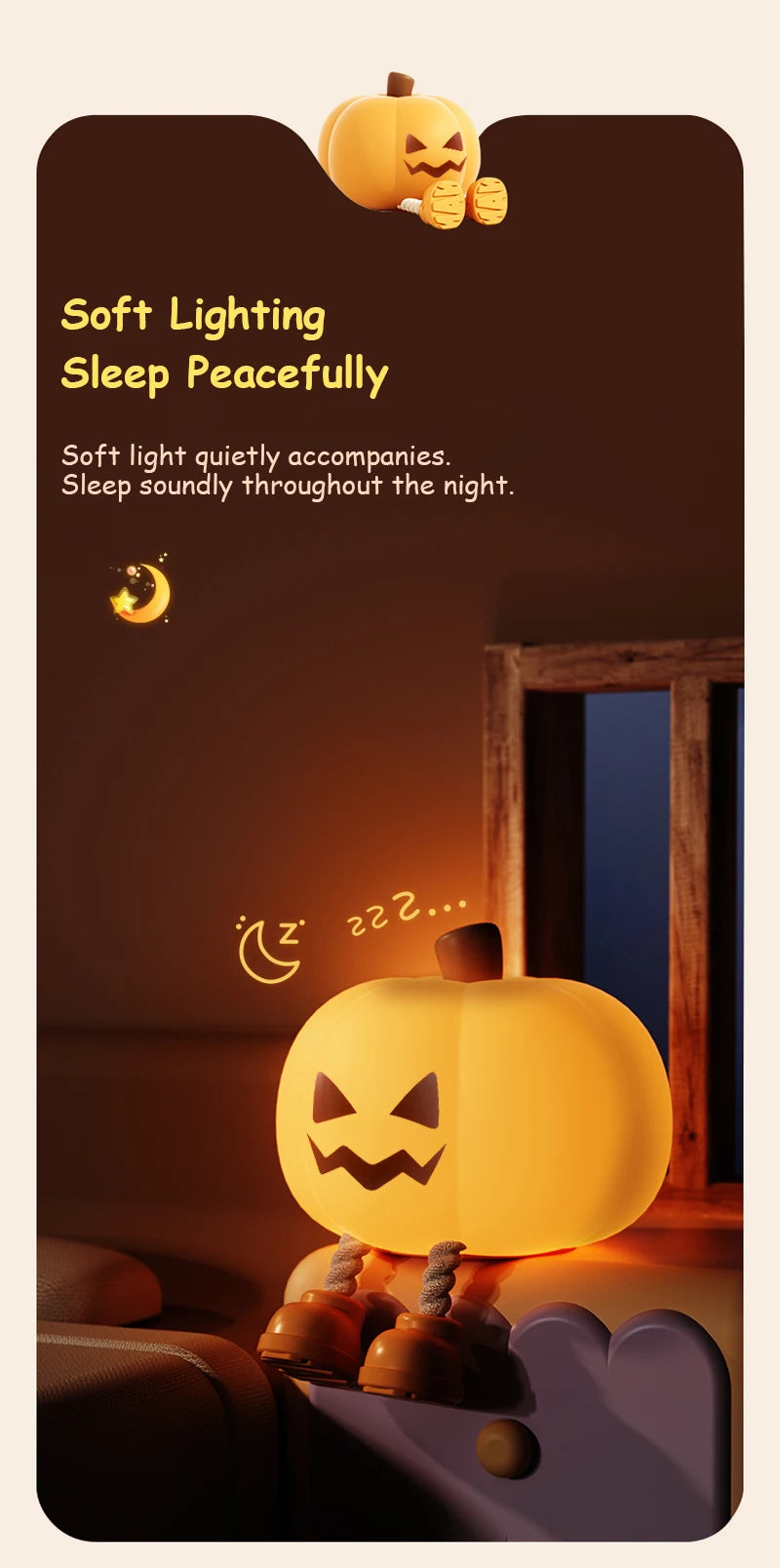 Luz nocturna de calabaza, lámpara segura de silicona suave, decoraciones con temporizador, decoración de cabecera regulable, regalos de Halloween para niños y bebés