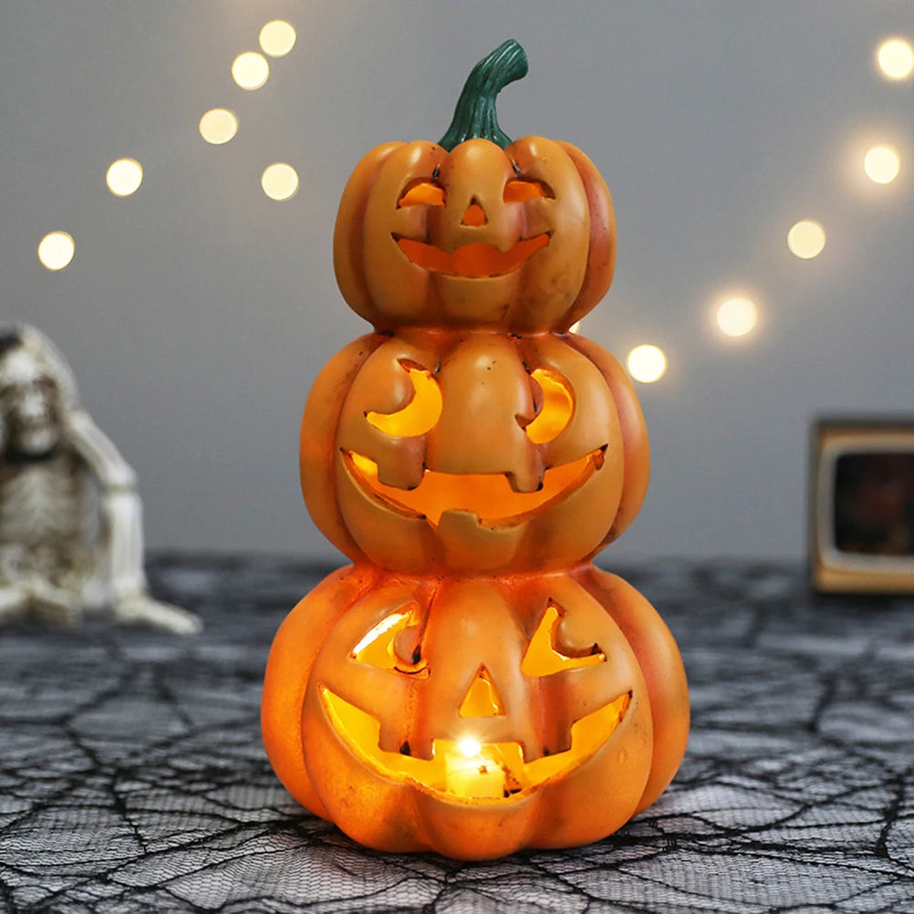 Luz de calabaza de Halloween, calabazas apiladas iluminadas para Halloween, decoración para fiesta de Halloween, decoraciones para interiores y exteriores