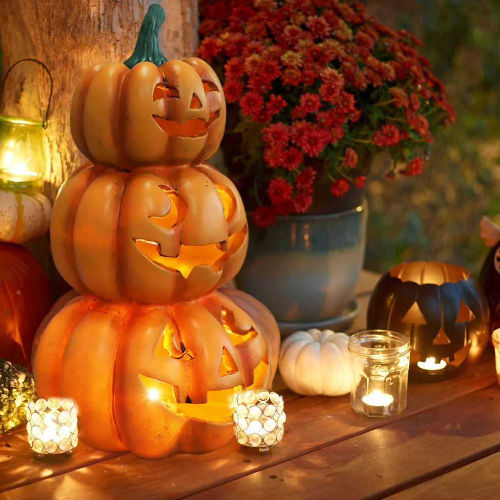Luz de calabaza de Halloween, calabazas apiladas iluminadas para Halloween, decoración para fiesta de Halloween, decoraciones para interiores y exteriores