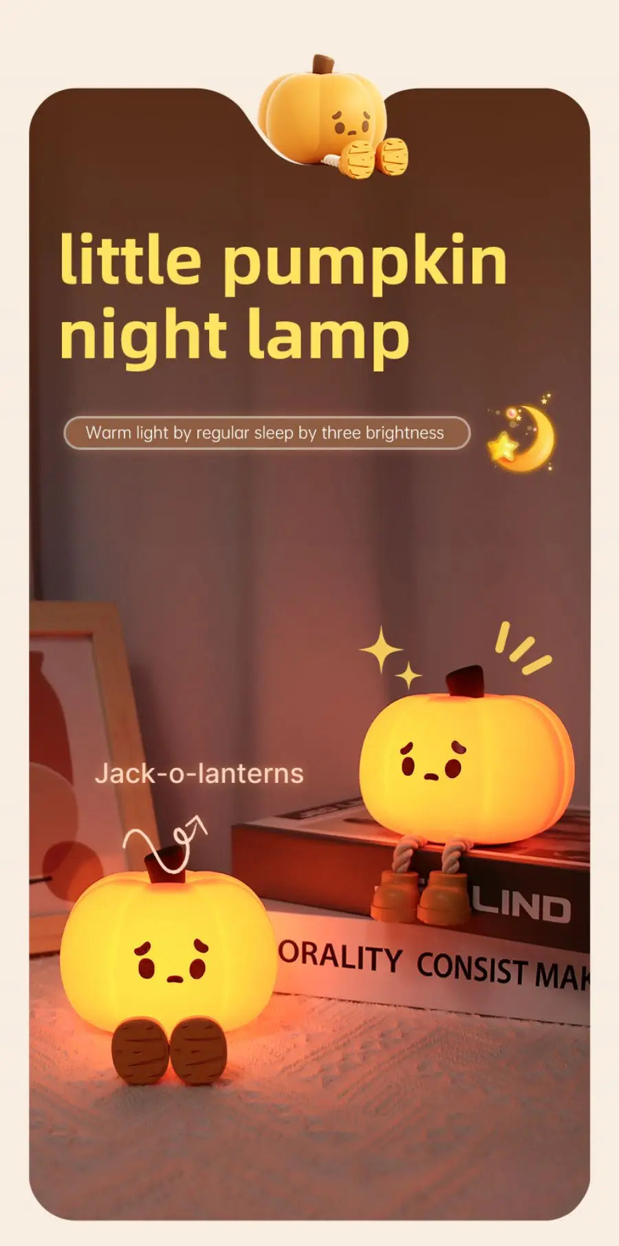 Luces nocturnas de calabaza para Halloween, lámpara segura de silicona suave, decoraciones con temporizador, decoración de cabecera regulable, regalos de Halloween para bebés y niños