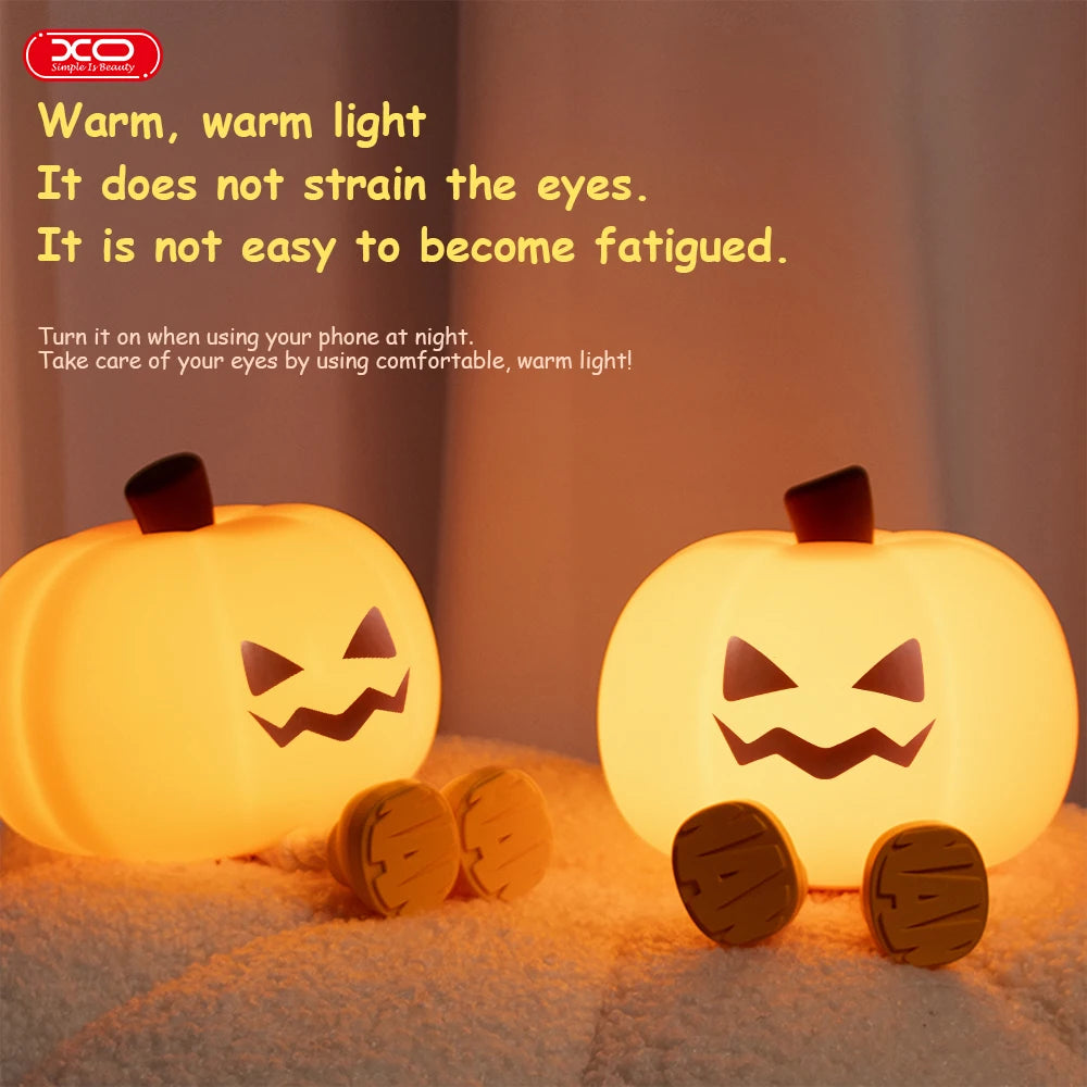 Luz nocturna de calabaza, lámpara segura de silicona suave, decoraciones con temporizador, decoración de cabecera regulable, regalos de Halloween para niños y bebés