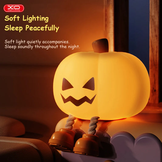 Luz nocturna de calabaza, lámpara segura de silicona suave, decoraciones con temporizador, decoración de cabecera regulable, regalos de Halloween para niños y bebés