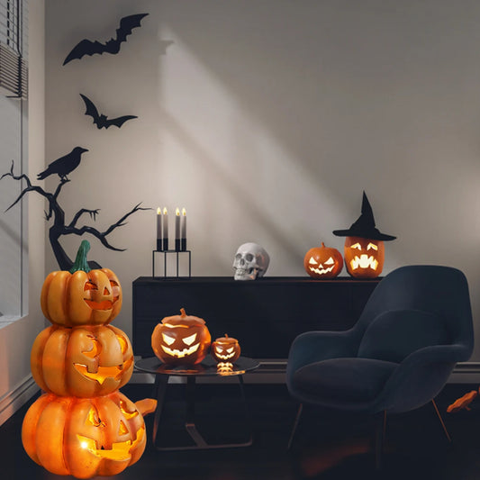 Luz de calabaza de Halloween, calabazas apiladas iluminadas para Halloween, decoración para fiesta de Halloween, decoraciones para interiores y exteriores