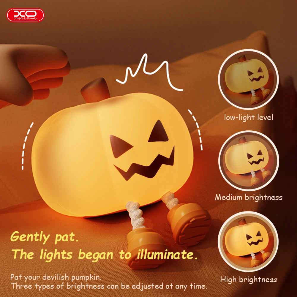 Luz nocturna de calabaza, lámpara segura de silicona suave, decoraciones con temporizador, decoración de cabecera regulable, regalos de Halloween para niños y bebés