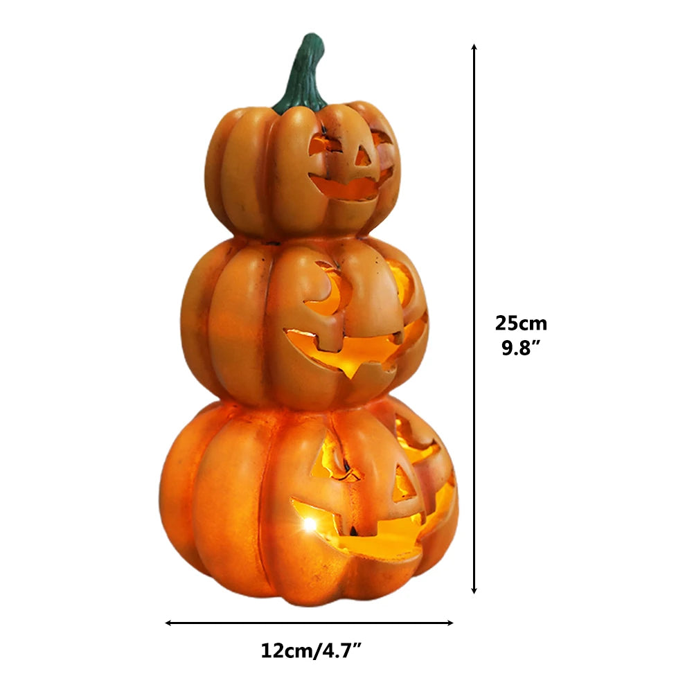 Luz de calabaza de Halloween, calabazas apiladas iluminadas para Halloween, decoración para fiesta de Halloween, decoraciones para interiores y exteriores