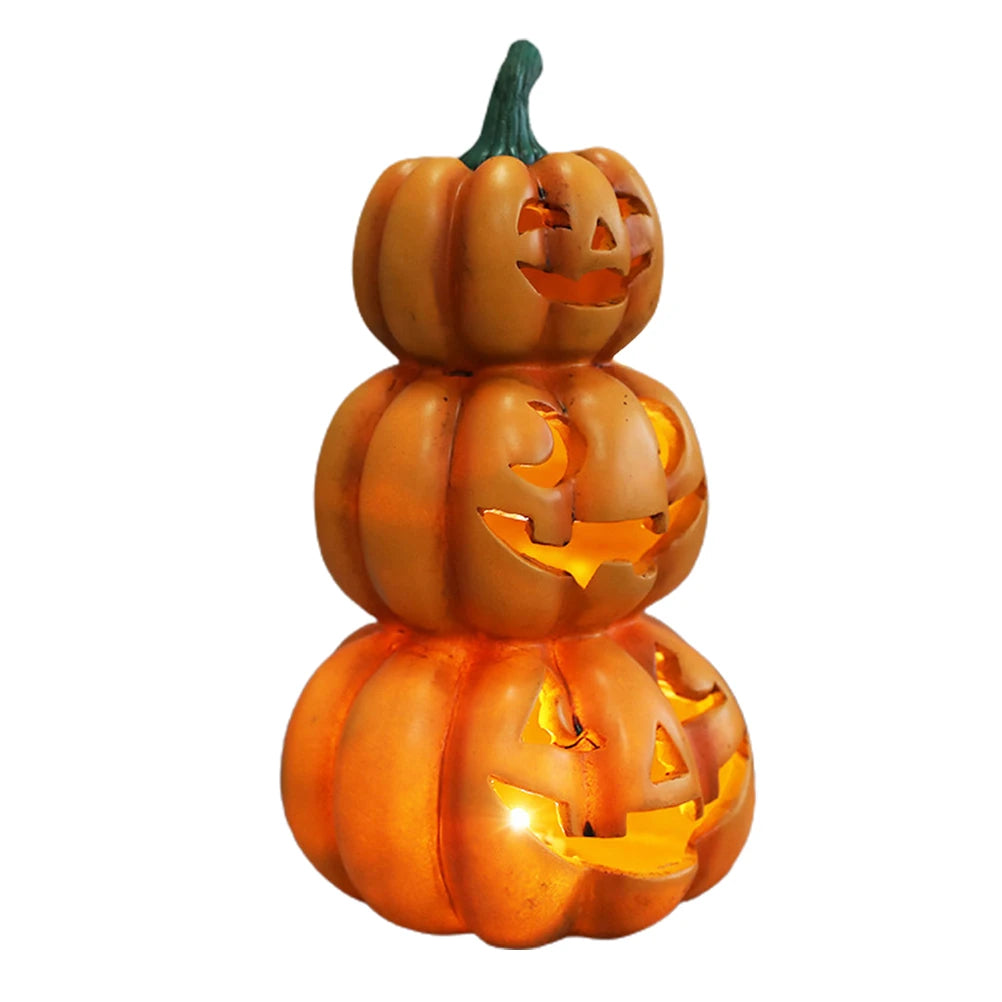 Luz de calabaza de Halloween, calabazas apiladas iluminadas para Halloween, decoración para fiesta de Halloween, decoraciones para interiores y exteriores