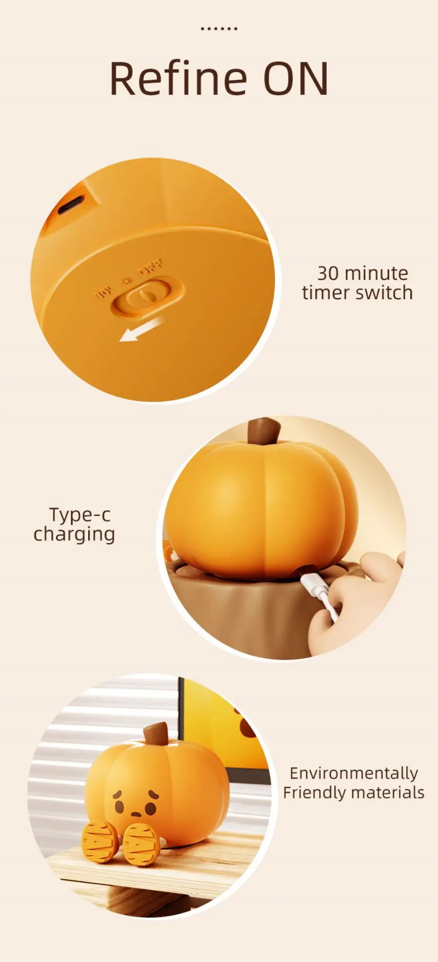 Luces nocturnas de calabaza para Halloween, lámpara segura de silicona suave, decoraciones con temporizador, decoración de cabecera regulable, regalos de Halloween para bebés y niños