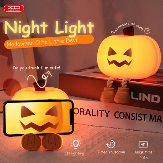 Luz nocturna de calabaza, lámpara segura de silicona suave, decoraciones con temporizador, decoración de cabecera regulable, regalos de Halloween para niños y bebés