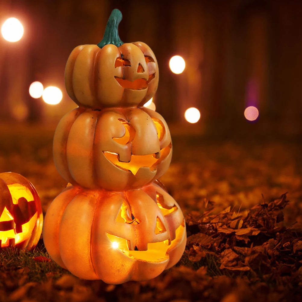 Luz de calabaza de Halloween, calabazas apiladas iluminadas para Halloween, decoración para fiesta de Halloween, decoraciones para interiores y exteriores