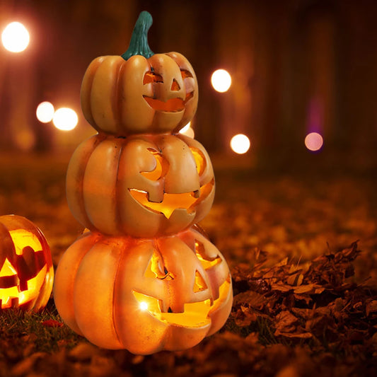 Luz de calabaza de Halloween, calabazas apiladas iluminadas para Halloween, decoración para fiesta de Halloween, decoraciones para interiores y exteriores
